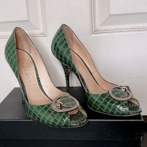 CASADEI Green Snake Skin Peep-Toe Pump Size 7